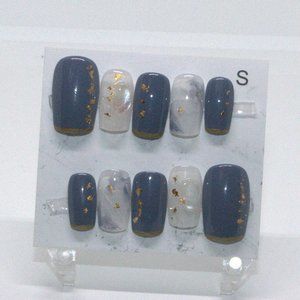 Dust blue white artificial press on nails